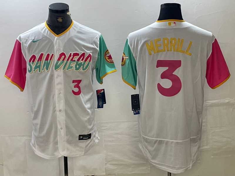 Men%27s San Diego Padres #3 Jackson Merrill Number White 2024 City Connect Flex Base Stitched Jersey